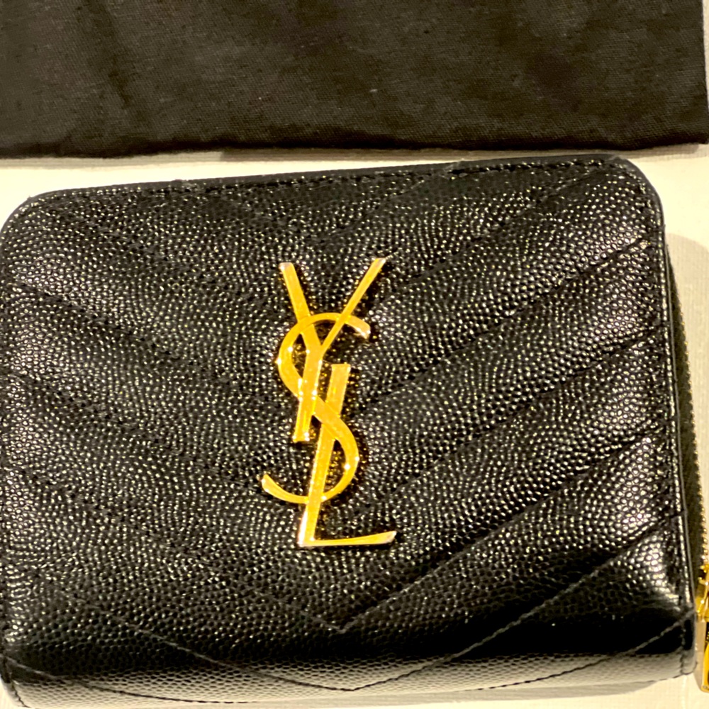 YSL Caviar Leather Short Wallet Black